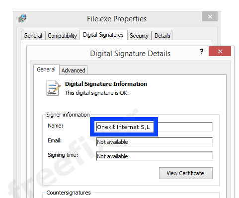 Screenshot of the Onekit Internet S,L certificate